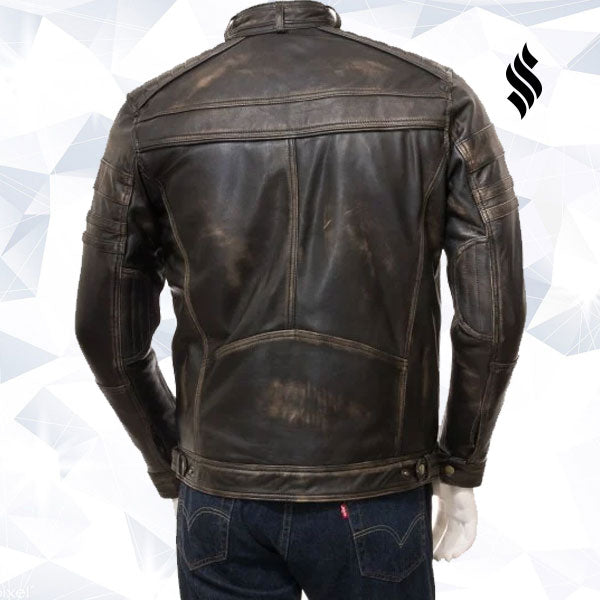 Mens Vintage Distressed Brown Real Leather Four Pocket Jacket