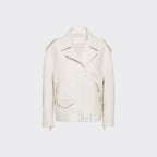 women's white motorcycle leather biker jacket