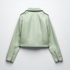 Green Women's Lambskin Riding Leather Biker Jacket
