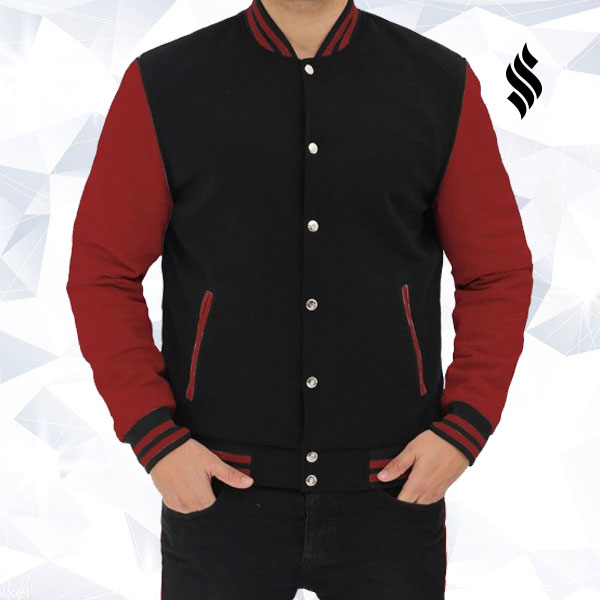 Black and Maroon Varsity Jacket Mens