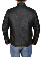 Men Distressed Black Cafe Racer Jacket