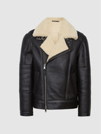 Men’s Black Sheepskin Shearling Aviator Biker Jacket