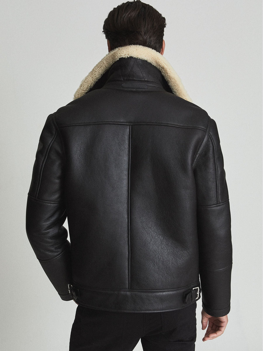 Men’s Black Sheepskin Shearling Aviator Biker Jacket