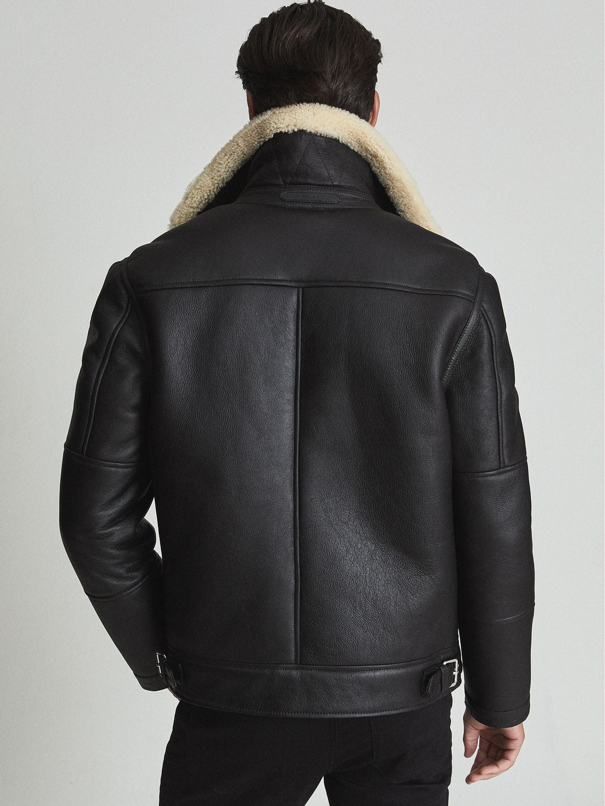 Men’s Black Sheepskin Shearling Aviator Biker Jacket