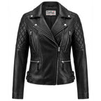 Womens Cross Zip Biker Leather Jacket Claudia Black