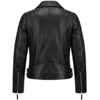 Womens Cross Zip Biker Leather Jacket Claudia Black
