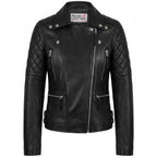 Womens Cross Zip Biker Leather Jacket Claudia Black