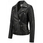Womens Cross Zip Biker Leather Jacket Claudia Black