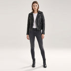Womens Cross Zip Biker Leather Jacket Claudia Black