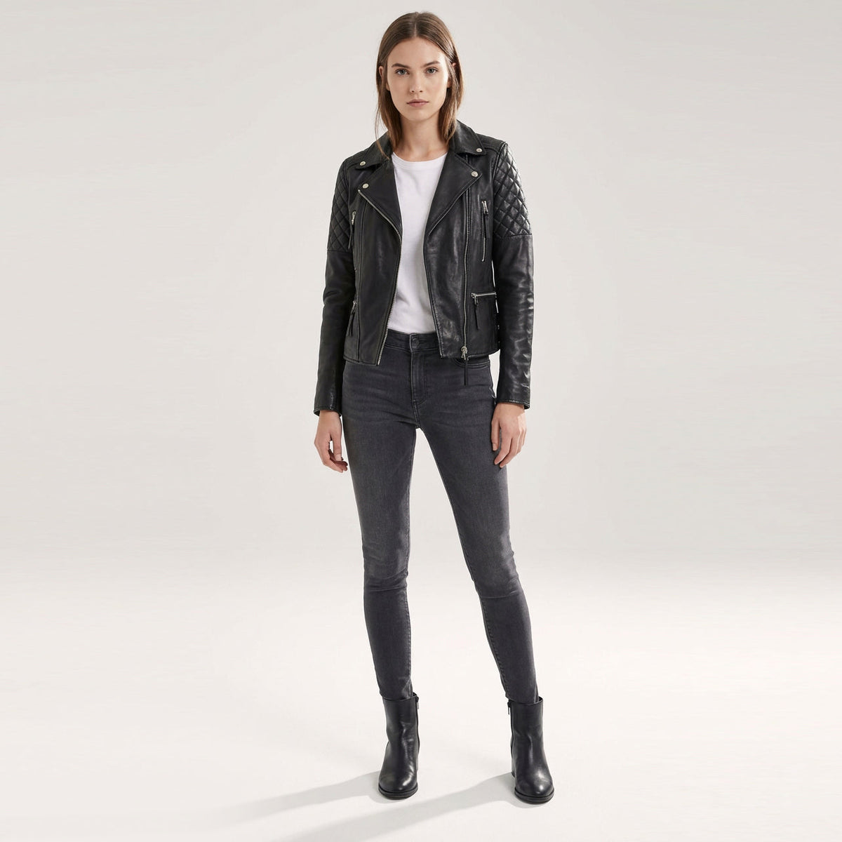 Womens Cross Zip Biker Leather Jacket Claudia Black