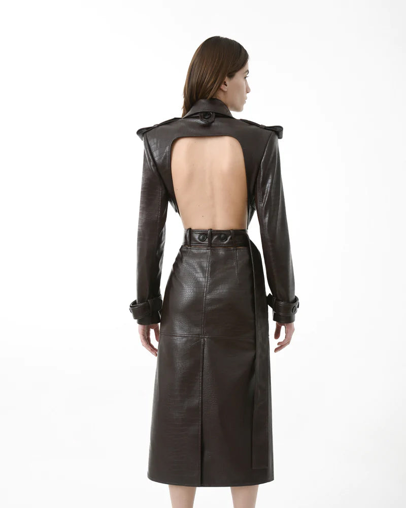 Crocodile Leather Open Back Trench Coat