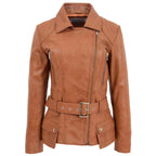 Womens Leather Hip Length Biker Jacket Celia Tan