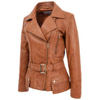Womens Leather Hip Length Biker Jacket Celia Tan