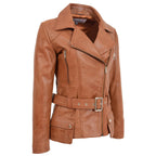 Womens Leather Hip Length Biker Jacket Celia Tan