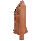 Womens Leather Hip Length Biker Jacket Celia Tan