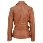 Womens Leather Hip Length Biker Jacket Celia Tan