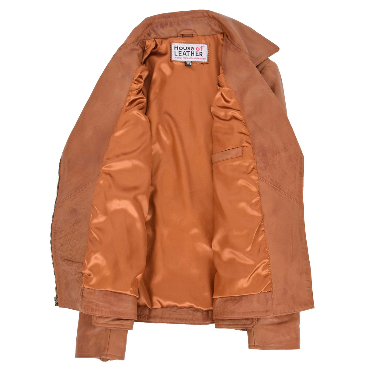 Womens Leather Hip Length Biker Jacket Celia Tan