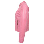 Womens Real Leather Classic Biker Jacket Sophia Baby Pink