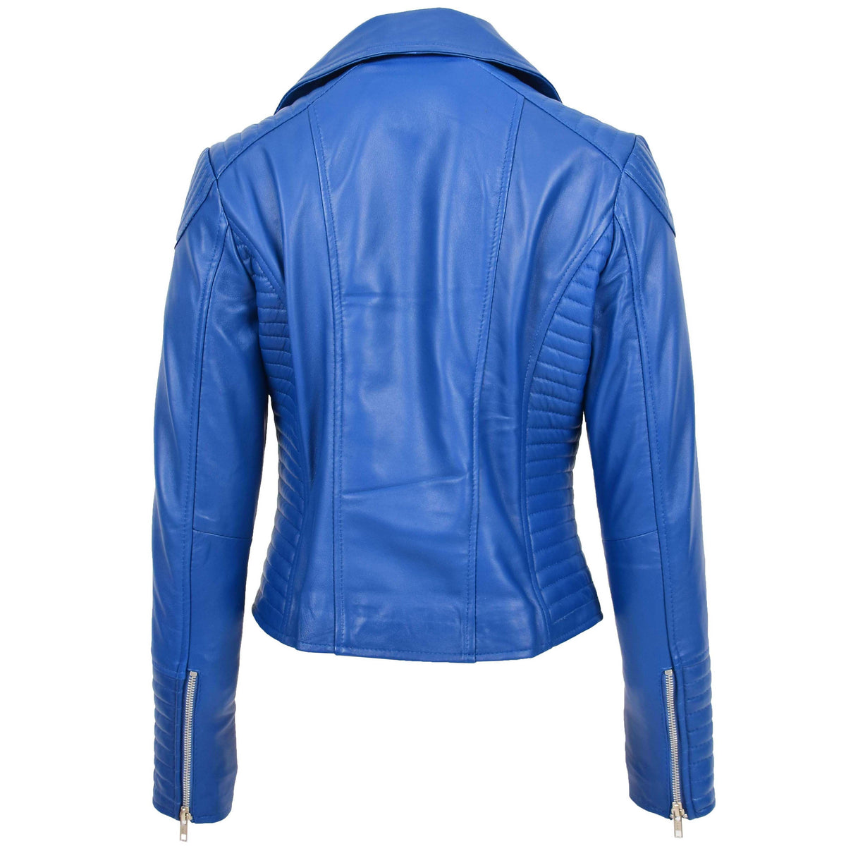 Womens Soft Leather Cross Zip Biker Jacket Anna Blue