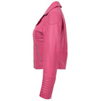 Womens Soft Leather Cross Zip Biker Jacket Anna Pink