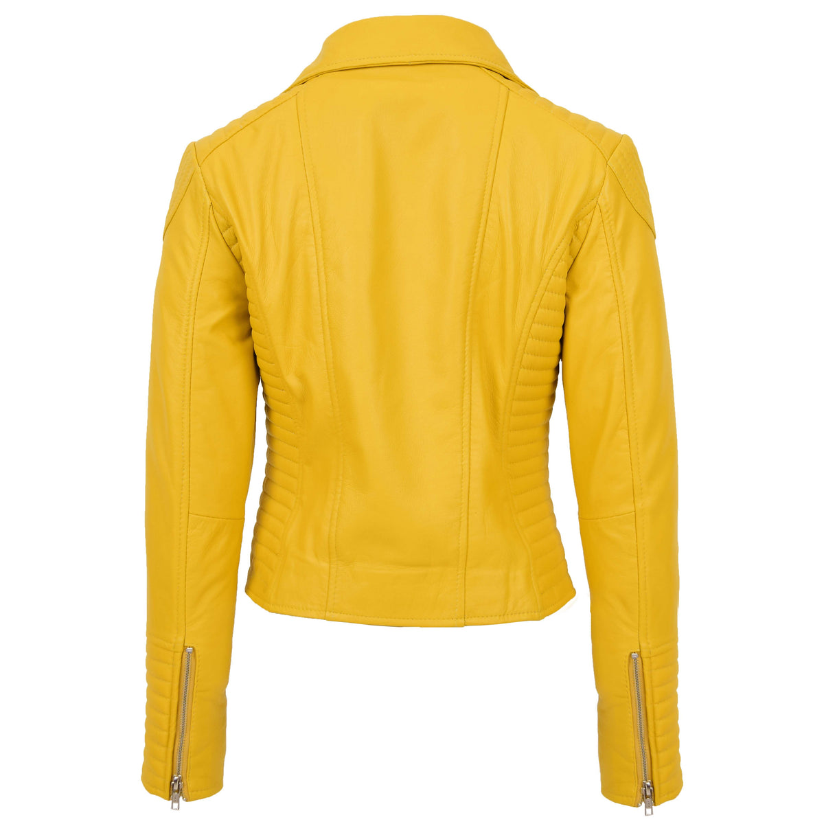 Womens Soft Leather Cross Zip Biker Jacket Anna Yellow