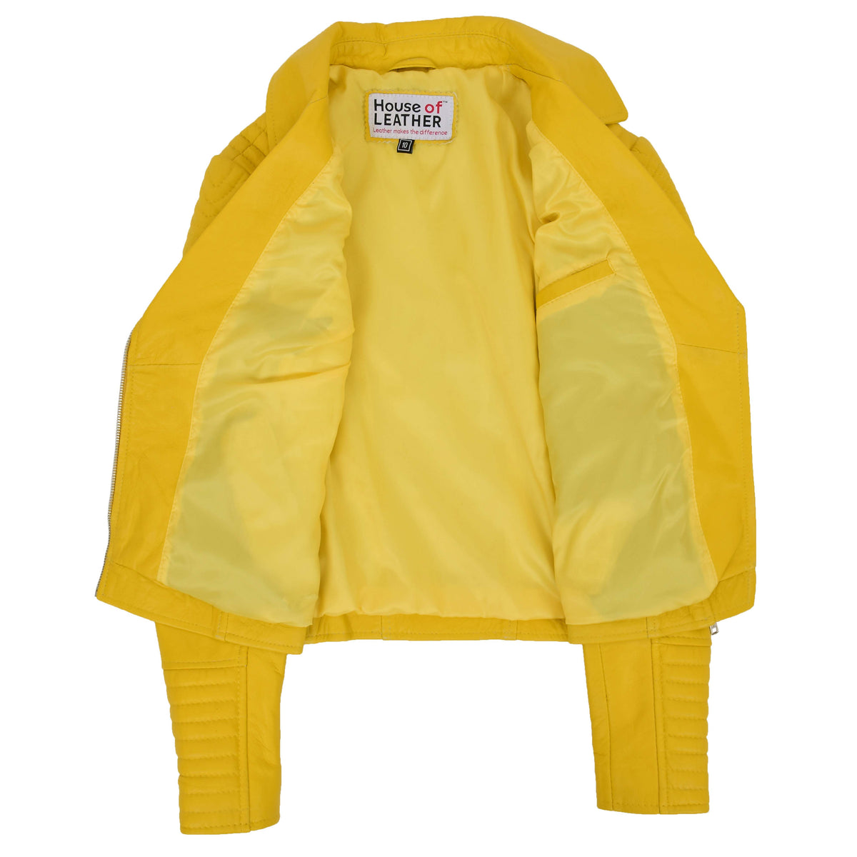 Womens Soft Leather Cross Zip Biker Jacket Anna Yellow
