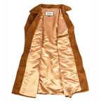 Women's Genuine Goat Suede Trench Coat, 3/4 Length, Button Front with Belt Foxy Cognac