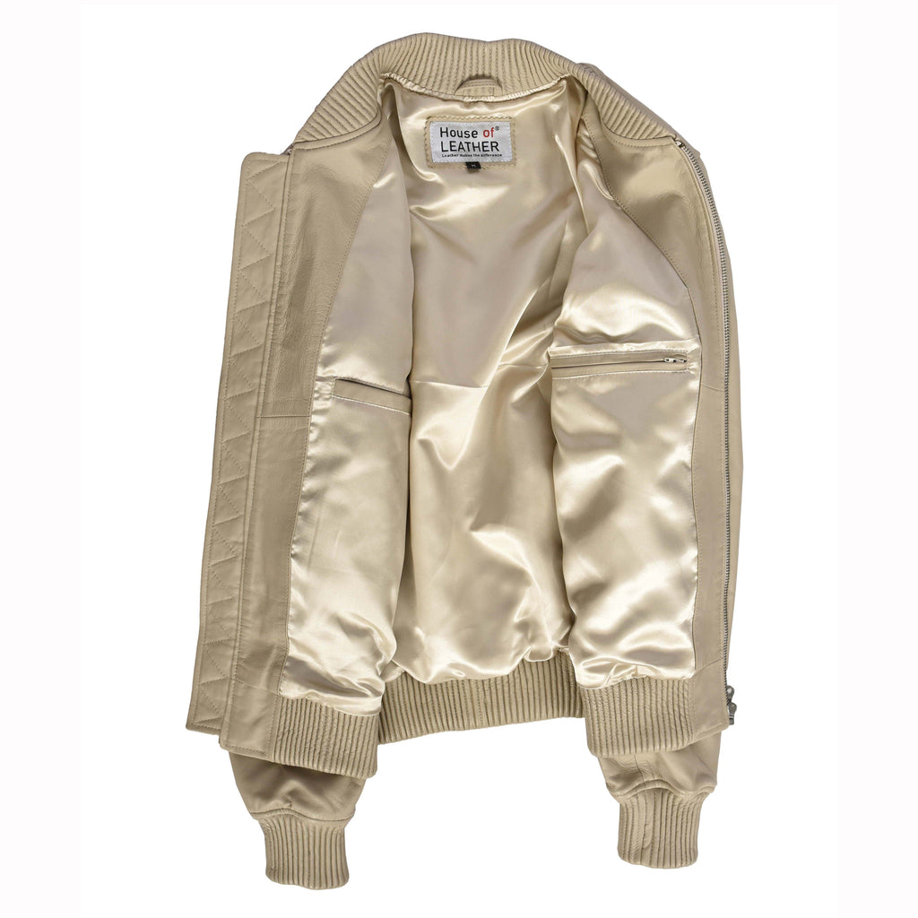 Mens Real Soft Leather Bomber Jacket MA-1 Varsity Style Torque Beige
