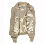 Mens Real Soft Leather Bomber Jacket MA-1 Varsity Style Torque Beige