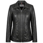 Womens Real Leather Jacket Zip Quilted Echo Black