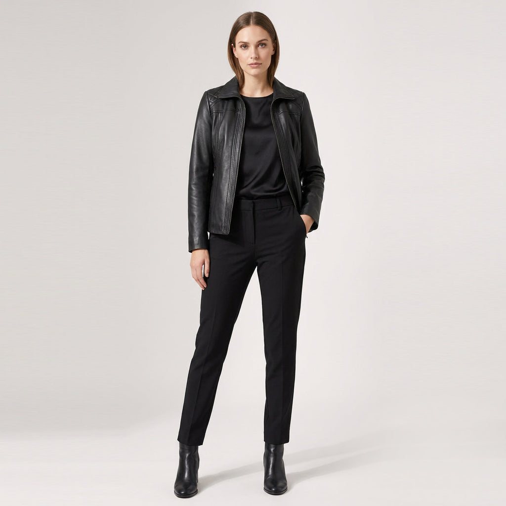 Womens Real Leather Jacket Zip Quilted Echo Black