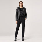 Womens Real Leather Jacket Zip Quilted Echo Black