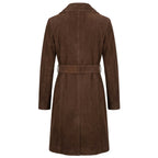 Women's Genuine Goat Suede Trench Coat, 3/4 Length, Button Front with Belt Foxy Rust Brown