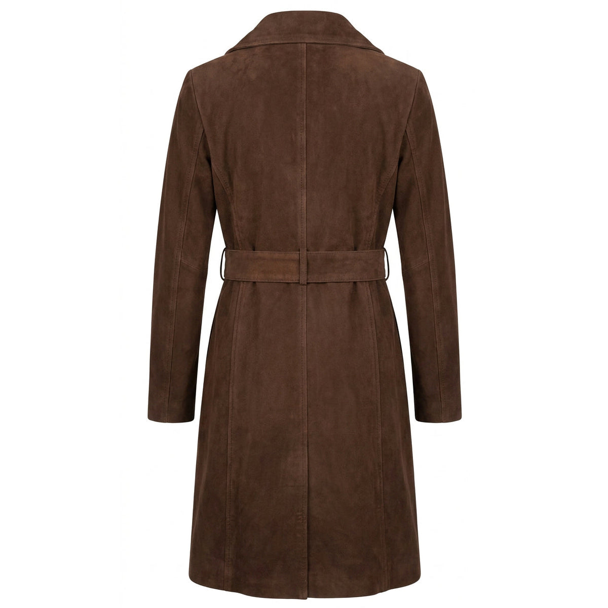 Women's Genuine Goat Suede Trench Coat, 3/4 Length, Button Front with Belt Foxy Rust Brown