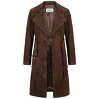 Women's Genuine Goat Suede Trench Coat, 3/4 Length, Button Front with Belt Foxy Rust Brown