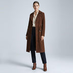 Women's Genuine Goat Suede Trench Coat, 3/4 Length, Button Front with Belt Foxy Rust Brown
