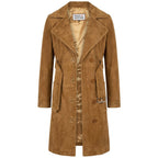 Women's Genuine Goat Suede Trench Coat, 3/4 Length, Button Front with Belt Foxy Cognac
