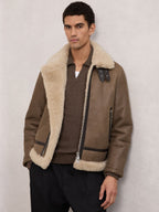 Men's Shearling Leather Jacket In Light Brown