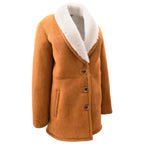 Womens Cognac Sheepskin Coat Mid Length White Merino Brenda