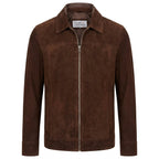 Mens Real Goat Suede Jacket Classic Zip Box Style Larry Rust Brown