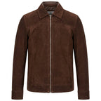 Mens Real Goat Suede Jacket Classic Zip Box Style Larry Rust Brown