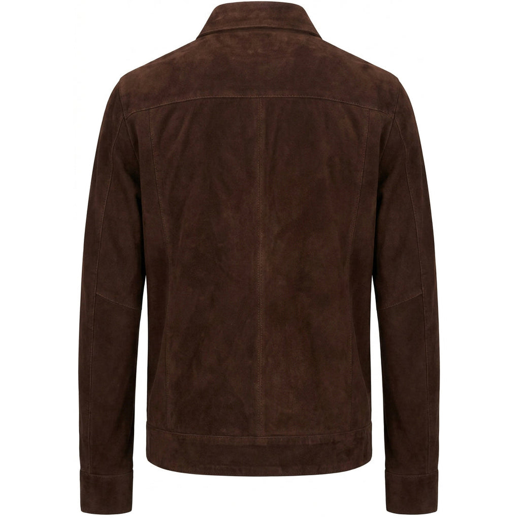 Mens Real Goat Suede Jacket Classic Zip Box Style Larry Rust Brown