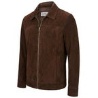 Mens Real Goat Suede Jacket Classic Zip Box Style Larry Rust Brown