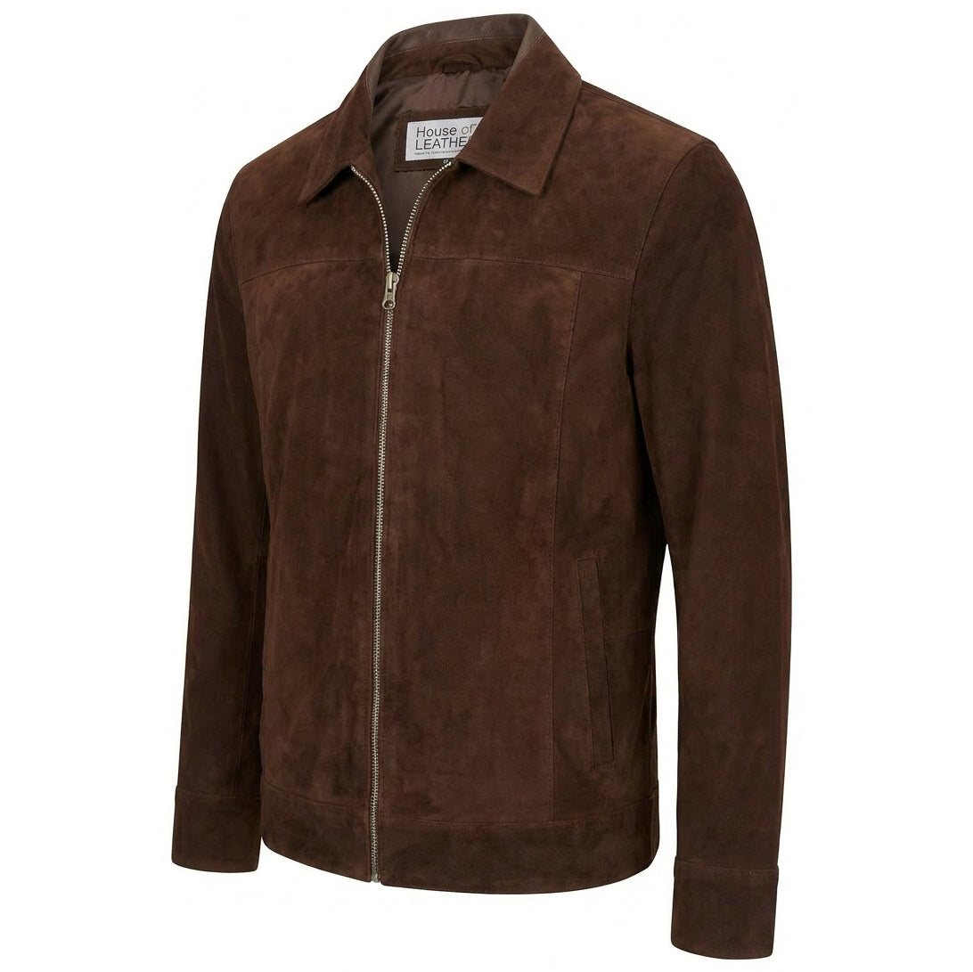 Mens Real Goat Suede Jacket Classic Zip Box Style Larry Rust Brown