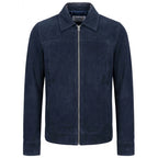 Mens Real Goat Suede Jacket Classic Zip Box Style Larry Navy