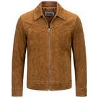 Mens Real Goat Suede Jacket Classic Zip Box Style Larry Cognac
