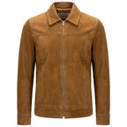 Mens Real Goat Suede Jacket Classic Zip Box Style Larry Cognac