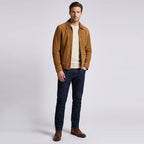 Mens Real Goat Suede Jacket Classic Zip Box Style Larry Cognac