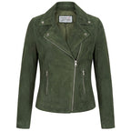 Women's Genuine Goat Suede Biker Jacket Lola Olive Green
