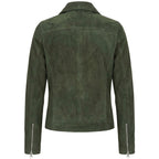 Women's Genuine Goat Suede Biker Jacket Lola Olive Green